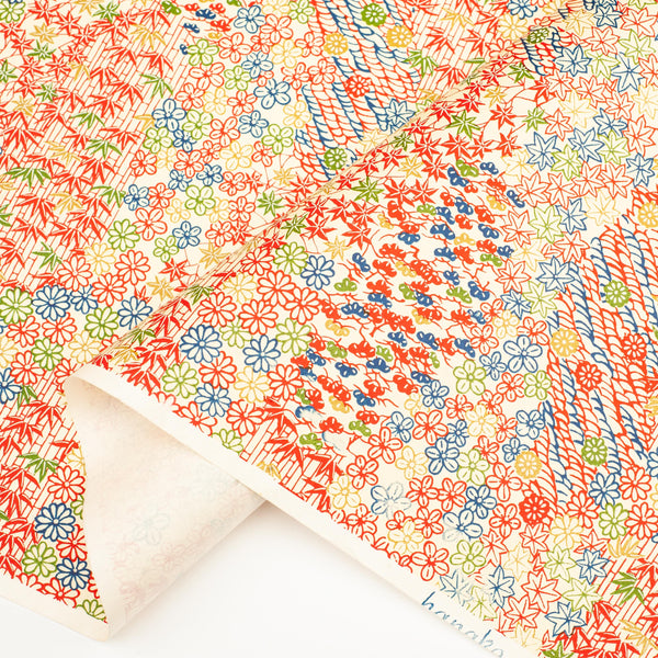 Japanese Paper | Chiyogami | Flowers and Leaves | Ch106 | TWO COLOURS