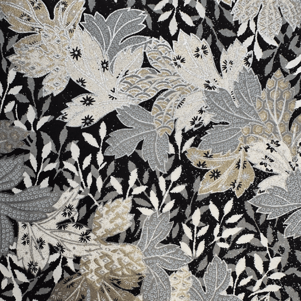Japanese Paper | Chiyogami | Leaves | Silver White on Black | Ch894
