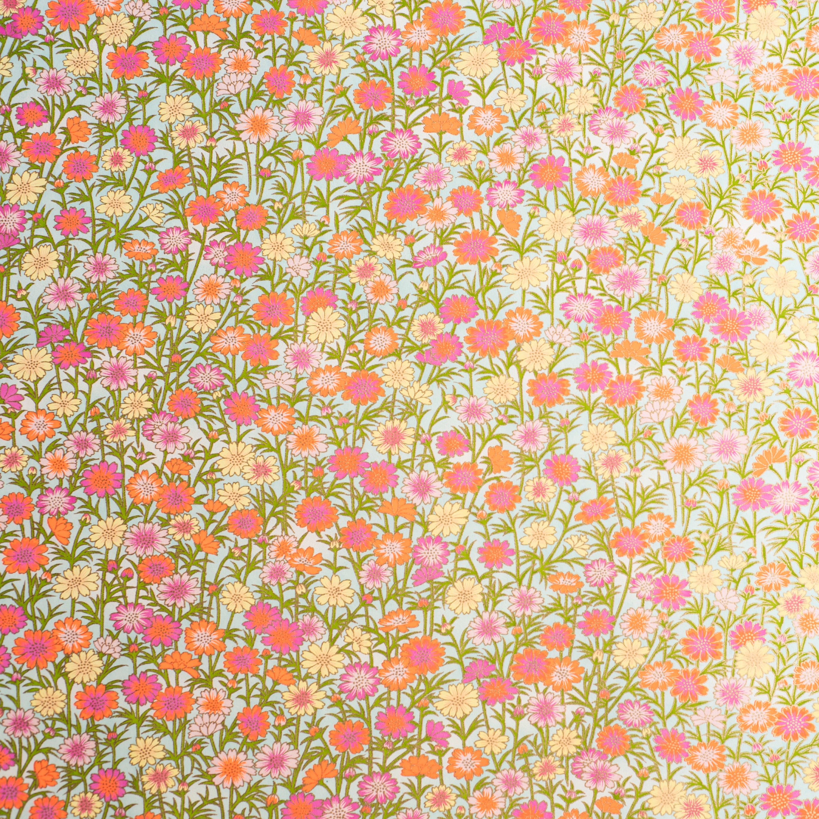 Japanese Paper | Chiyogami | Pink and Orange Daisies on Blue | Ch090 - Kami Paper