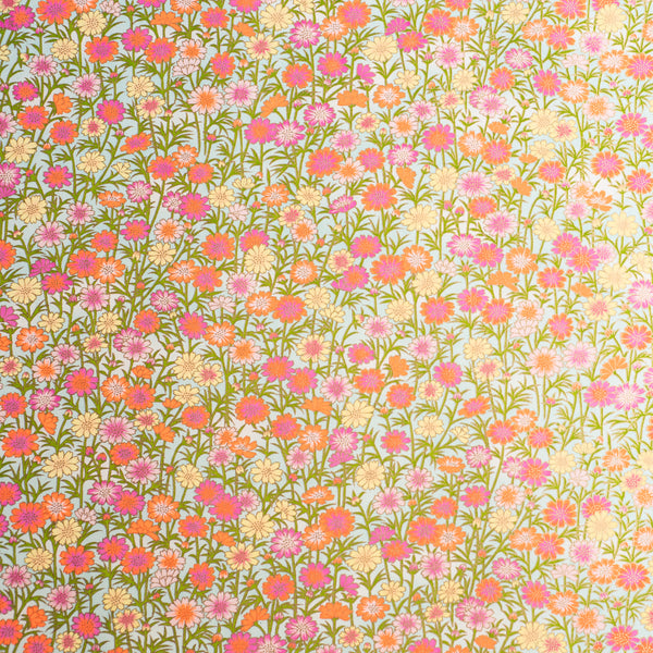 Japanese Paper | Chiyogami | Pink and Orange Daisies on Blue | Ch090 - Kami Paper