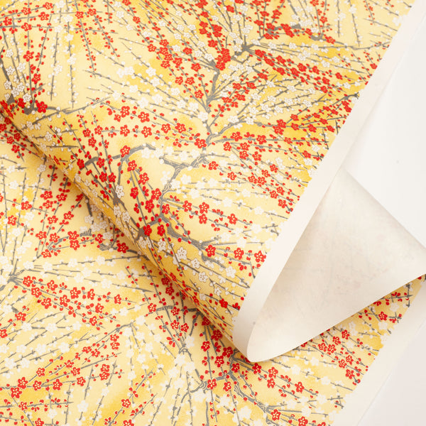 Japanese Paper | Chiyogami | Plum | Red White and Yellow | Ch103 - Kami Paper