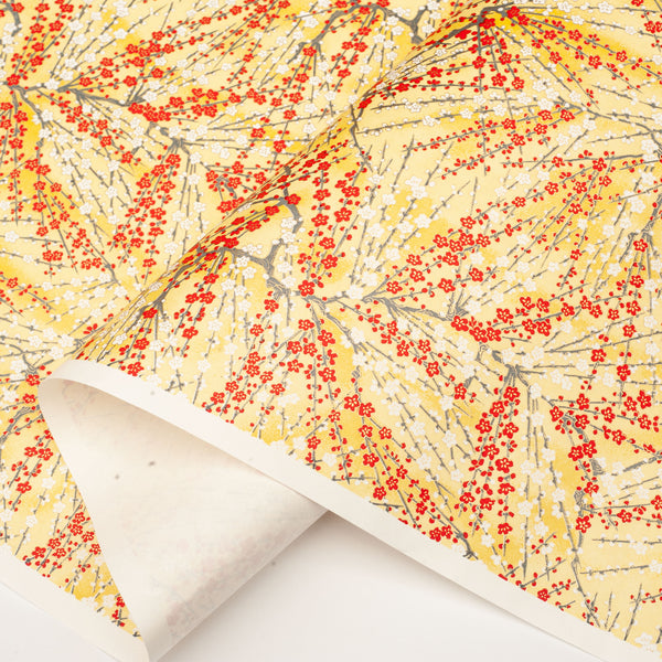 Japanese Paper | Chiyogami | Plum | Red White and Yellow | Ch103 - Kami Paper