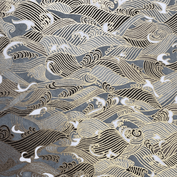 Japanese Paper | Chiyogami | Waves | Gold Grey | Ch121